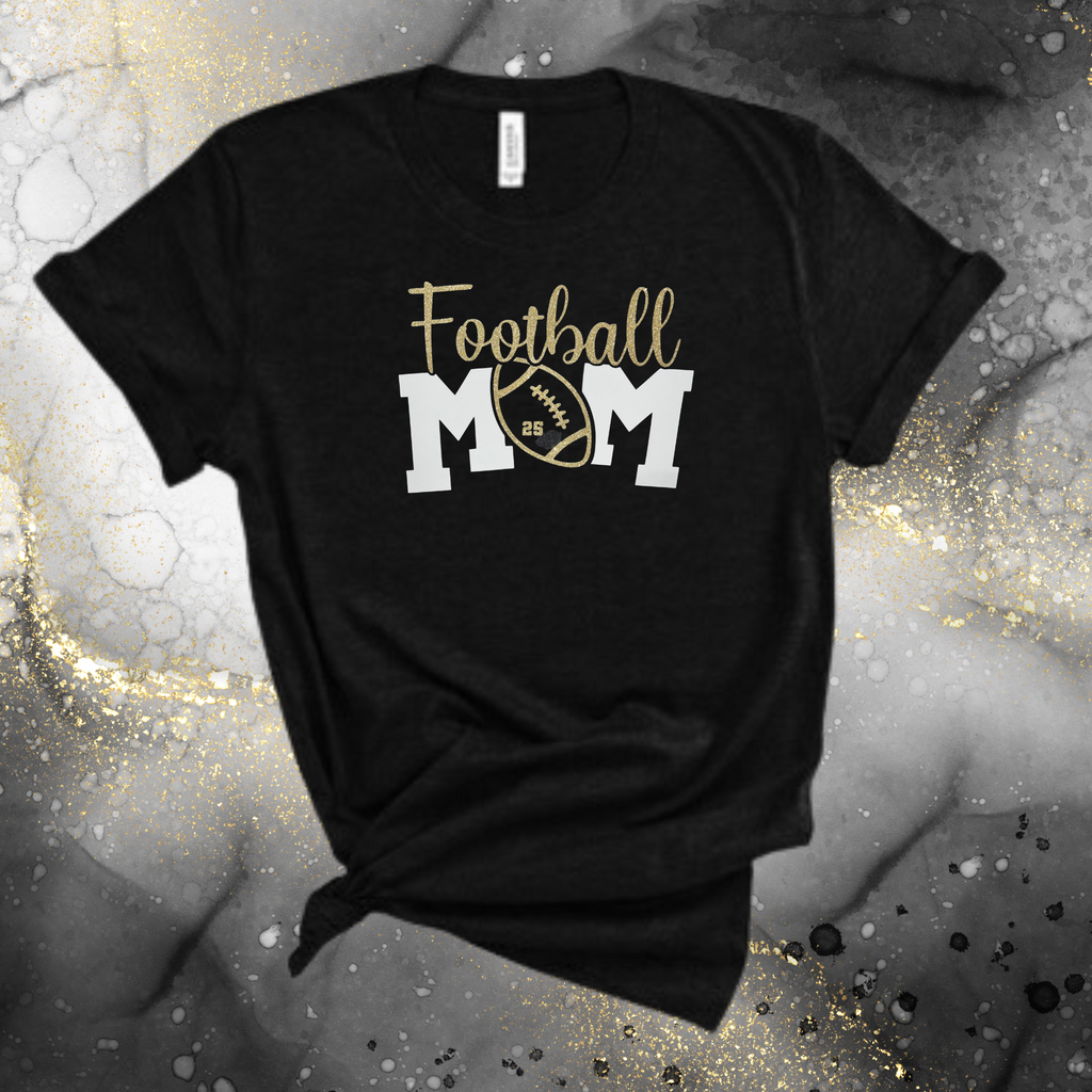 Football Mom Shirt - Front and Back - Black Heather Bella Canvas