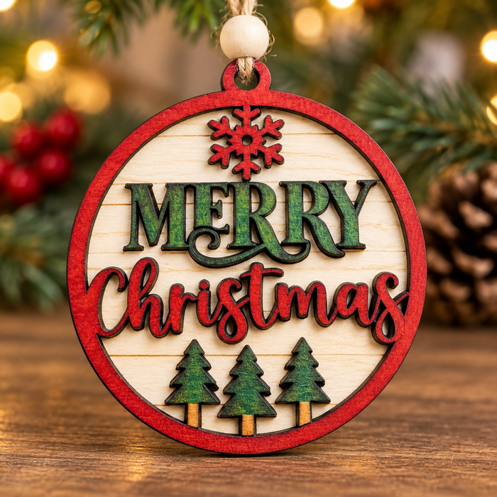 Hand Painted Wooden Merry Christmas Ornament