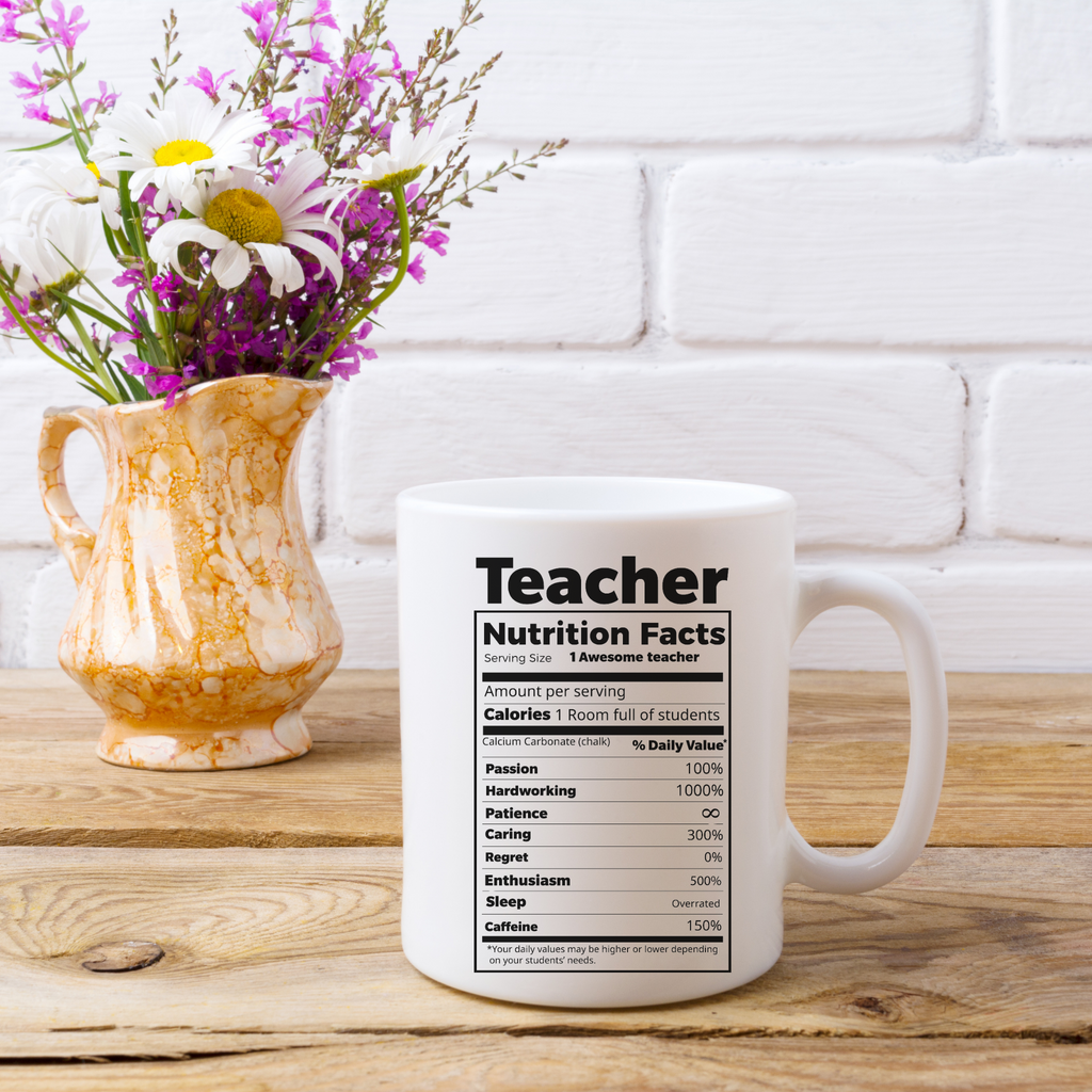 Teacher Nutrition Facts- 15oz White Glossy Mug