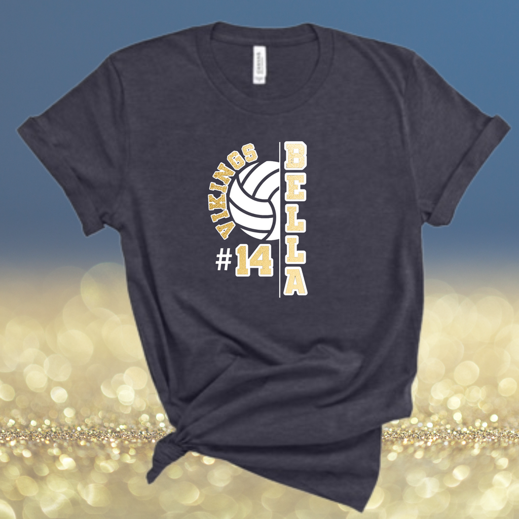 AJH - Personalized Vikings Volleyball  - Blue Heather Bella Canvas T-Shirt