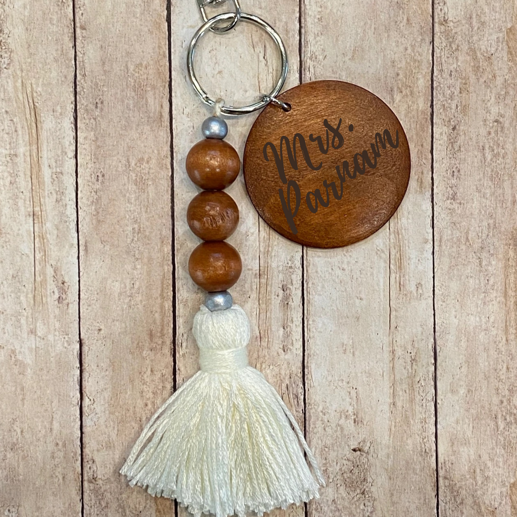 Personalized Teacher Wooden Beads Tassel Keychain