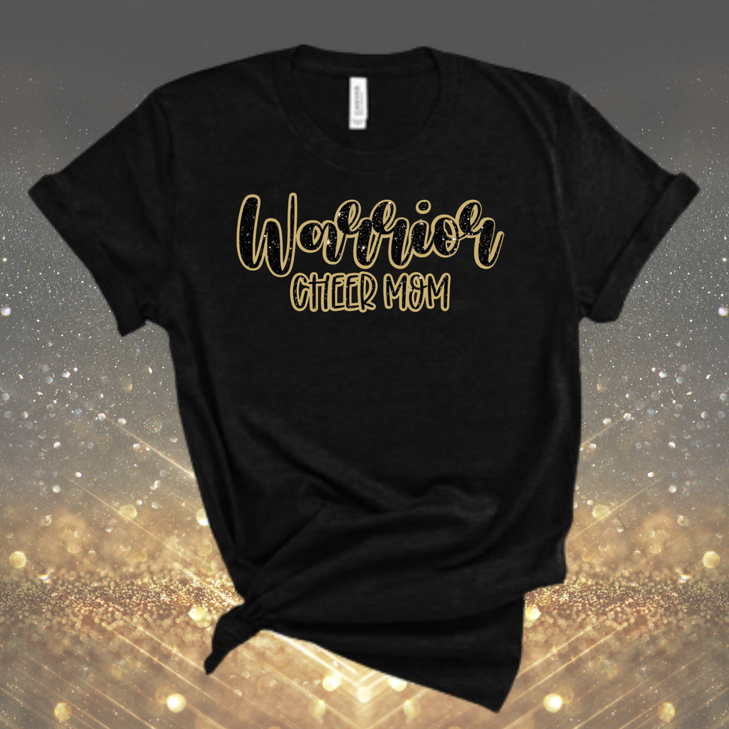 JHS -  Warrior Cheer Mom -Glitter - Black Heather -  Bella Canvas T- Shirt