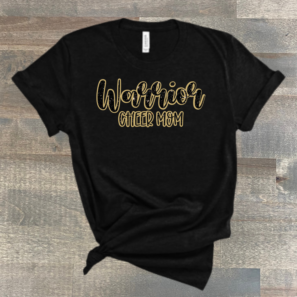 JHS -  Warrior Cheer Mom -Glitter - Black Heather -  Bella Canvas T- Shirt