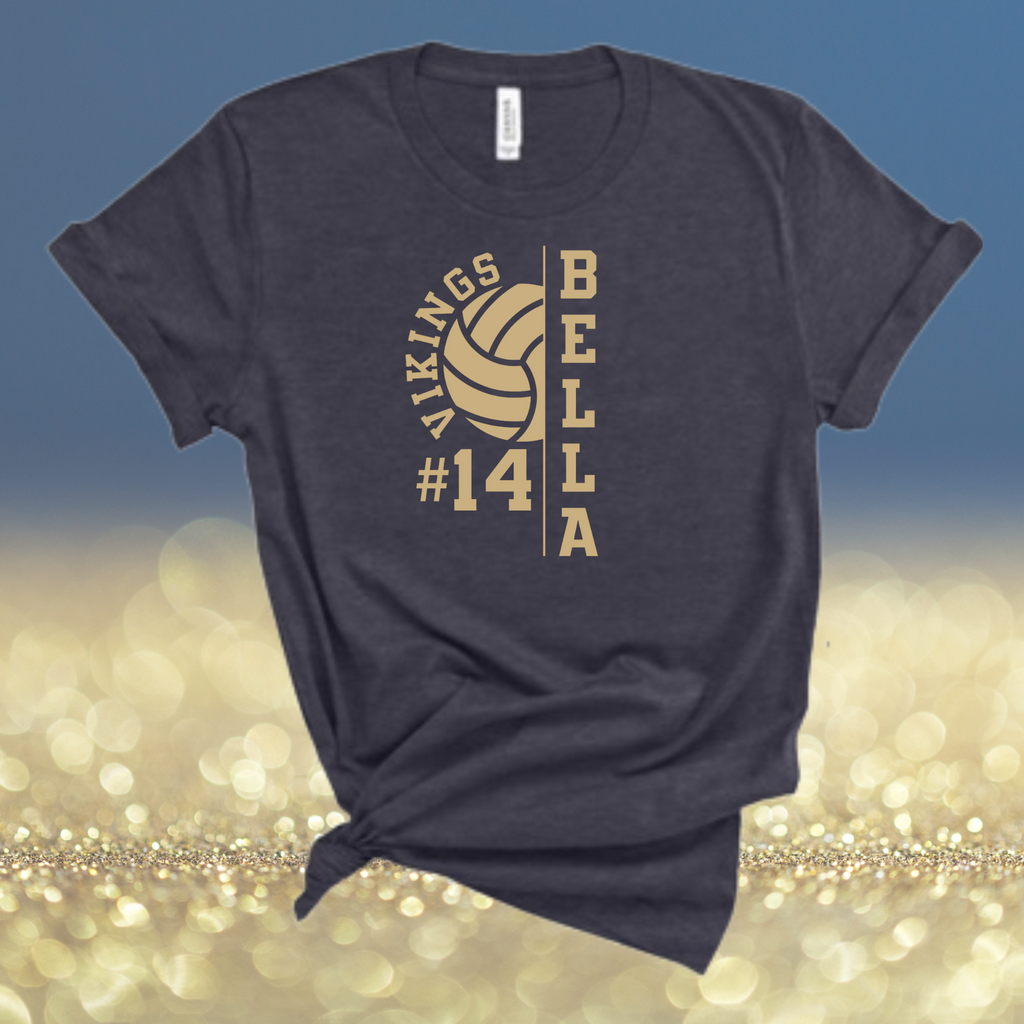 AJH - Personalized Vikings Volleyball  - Blue Heather Bella Canvas T-Shirt