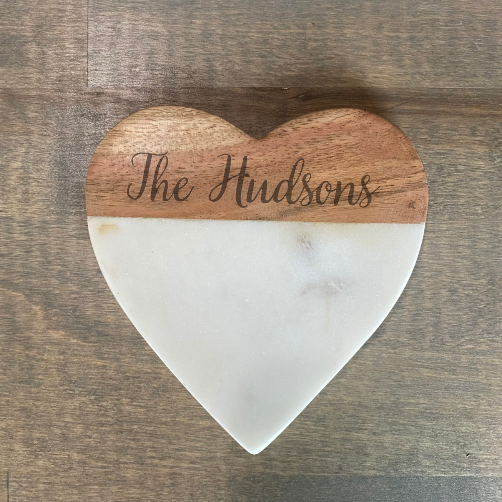 Personalized Wood and Marble Heart Coasters - Set of 4