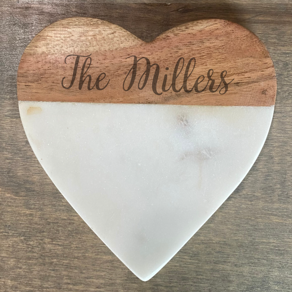 Personalized Wood and Marble Heart Coasters - Set of 4