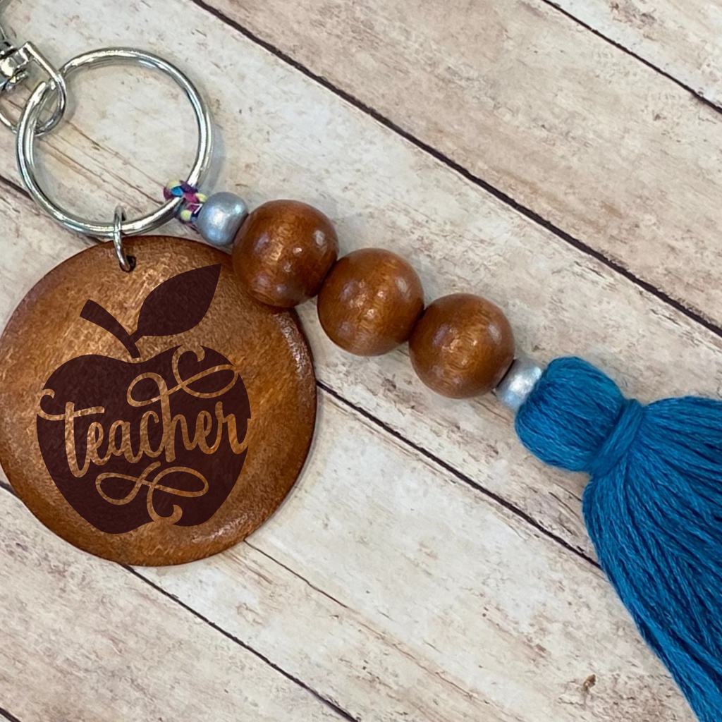 Personalized Teacher Wooden Beads Tassel Keychain