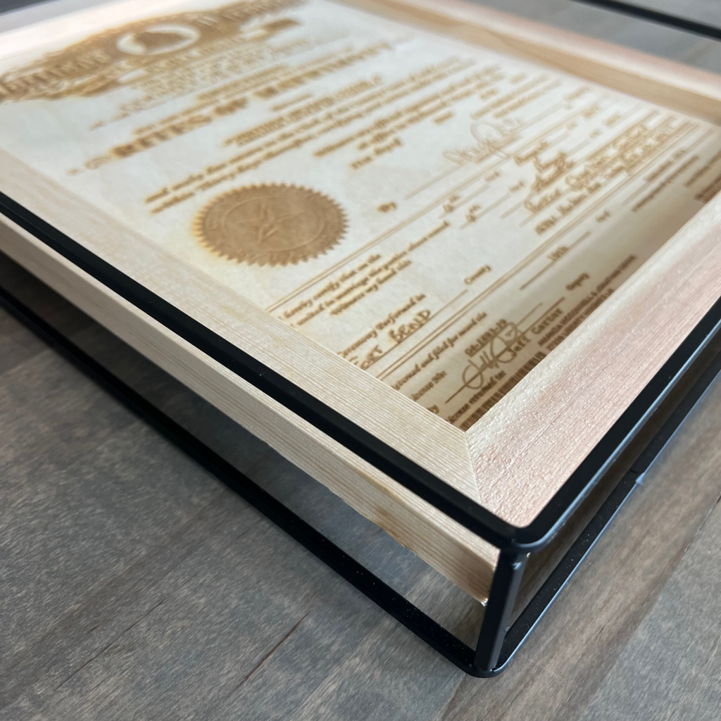 Wood Engraved Framed Marriage License