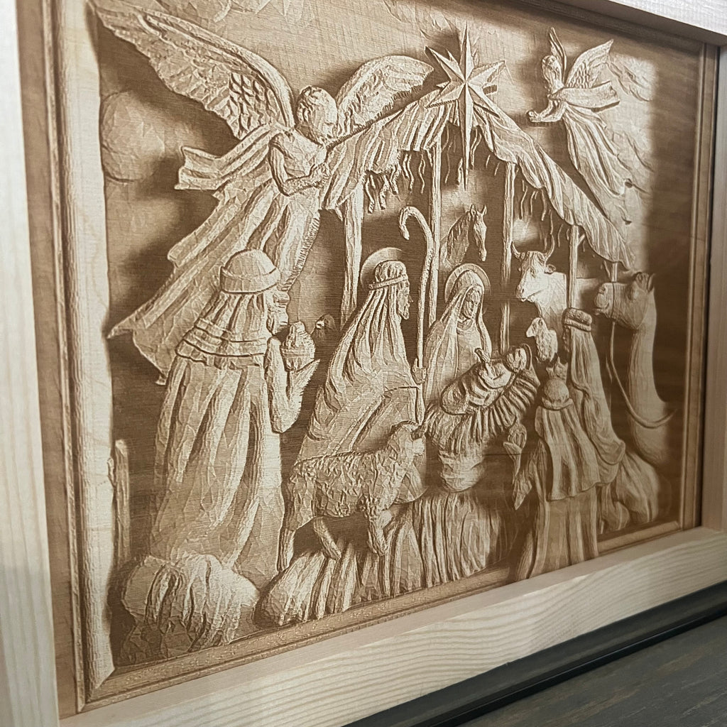 3D Wood Engraved Nativity Scene