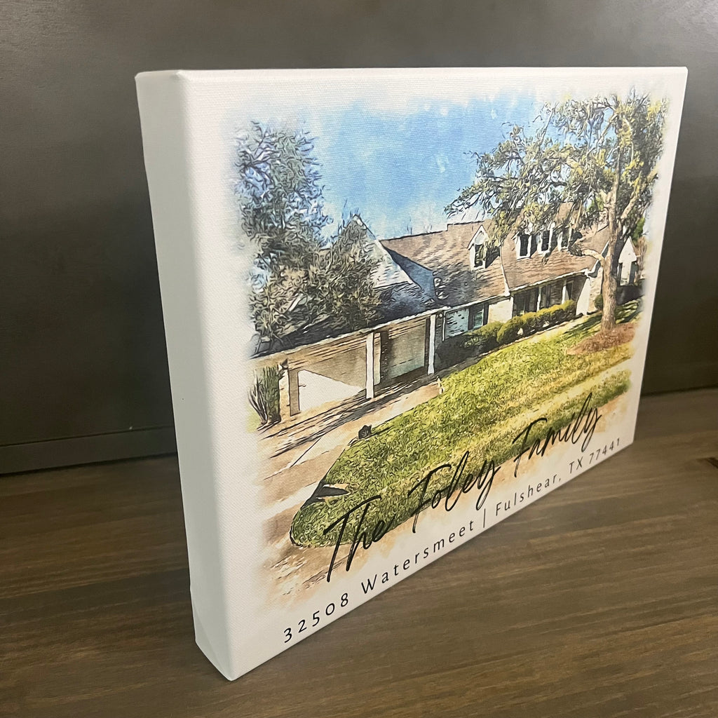Personalized Watercolor House Portrait Printed on Canvas