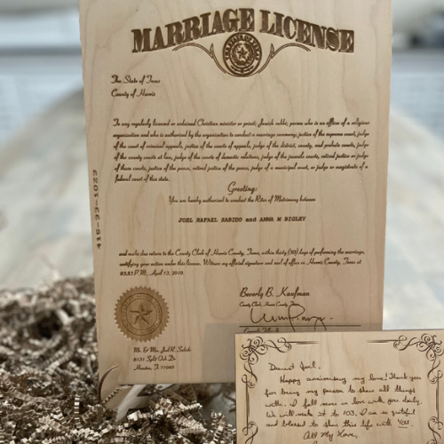 Wood Engraved Marriage License